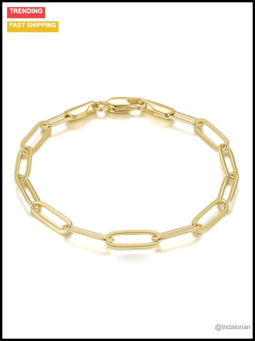 14K Gold Plated Paperclip Chain Bracelet Women Stackable Minimalist